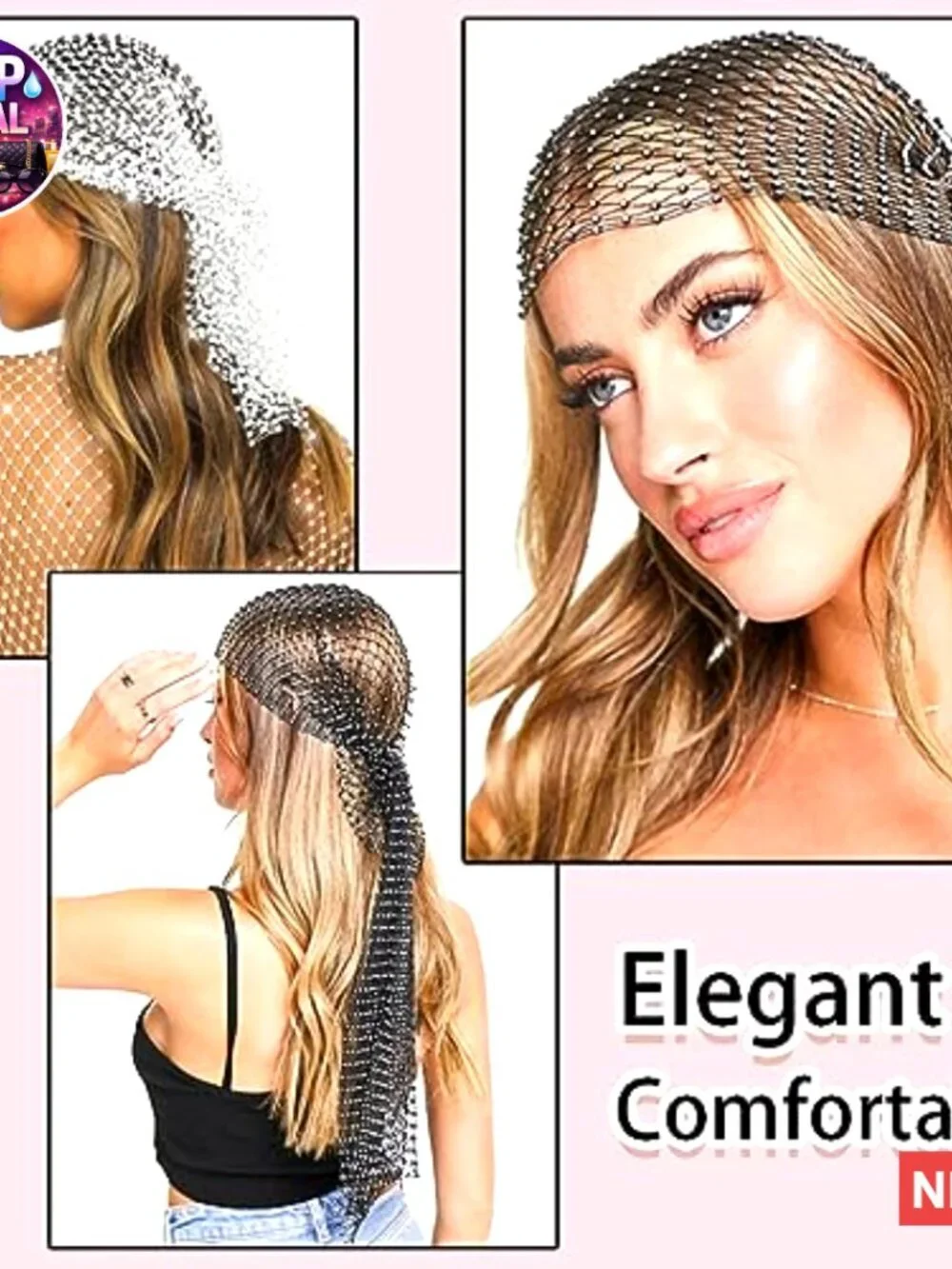 Rhinestone Mesh Headbands, Sparkly Crystal Hair Accessories, Stretchy Headwraps